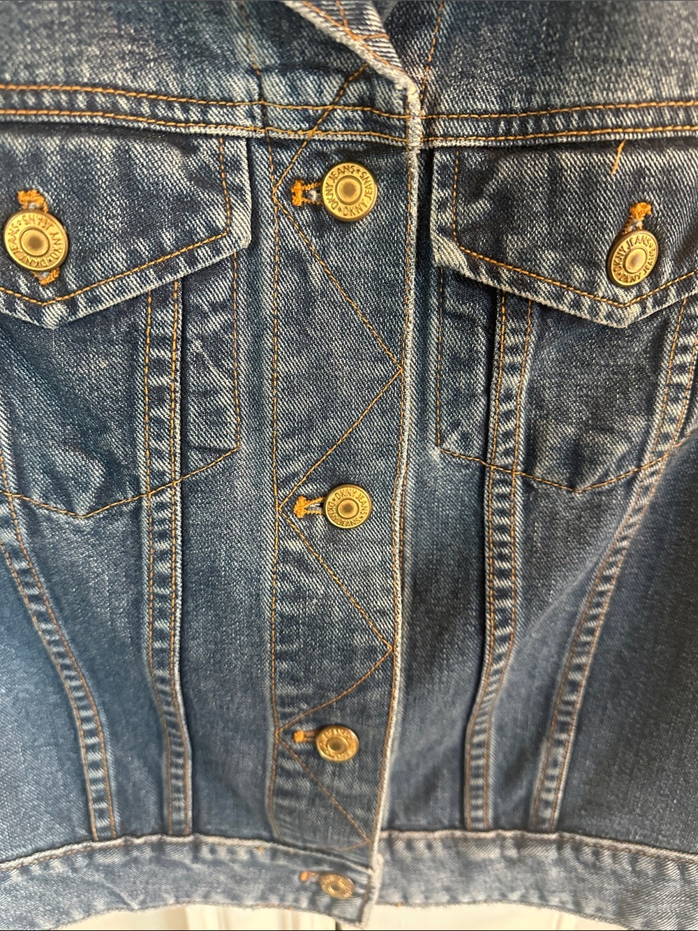 DKNY Blue Denim Sleeveless Jacket with Brass Buttons - Picture 3 of 12